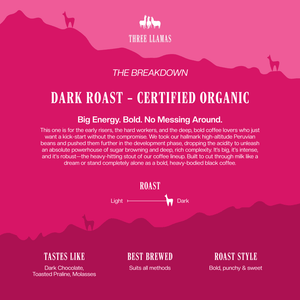 Three Llamas Coffee Organic Dark Roast