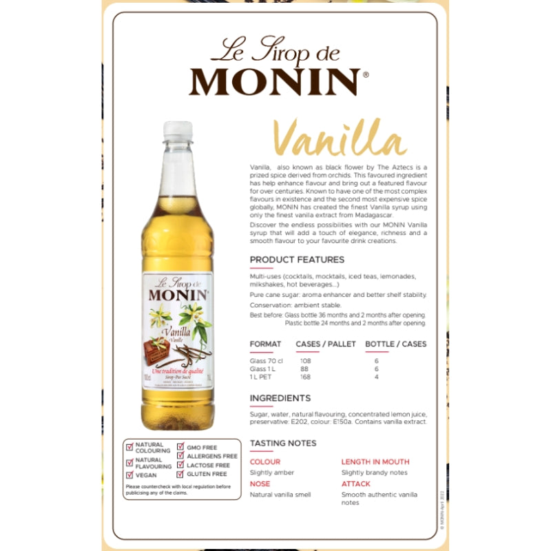 Monin Sirope PET Vainilla 