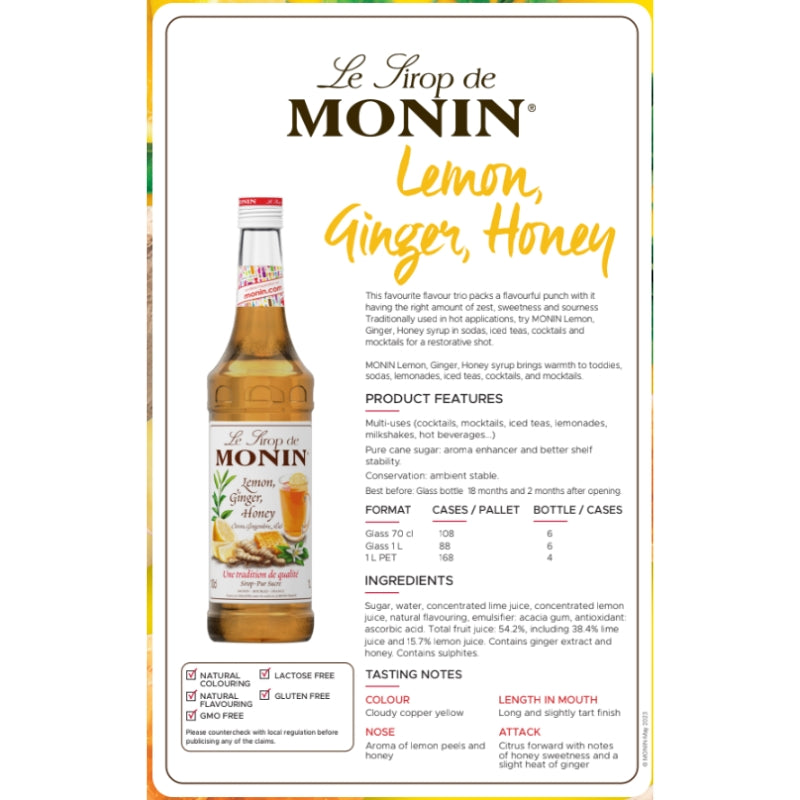 Monin Lemon, Ginger &amp; Honey Syrup 700ml