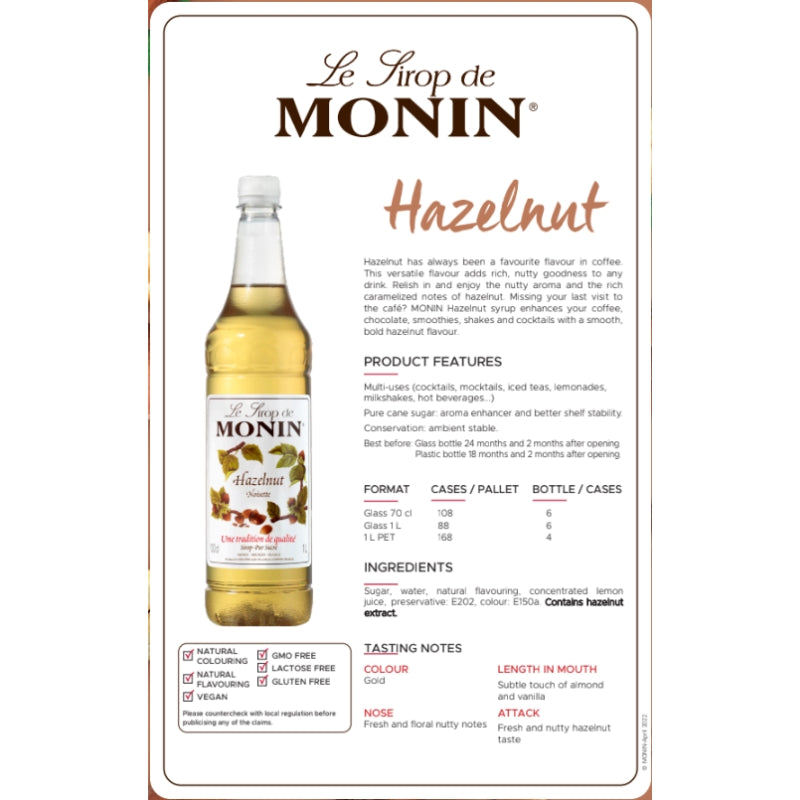 Monin Hazelnut Syrup 1L