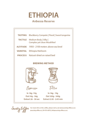 Society Coffee Ethiopia Coffee Single Origin - Ethiopia Anbessa Reserved Heirloom Natural