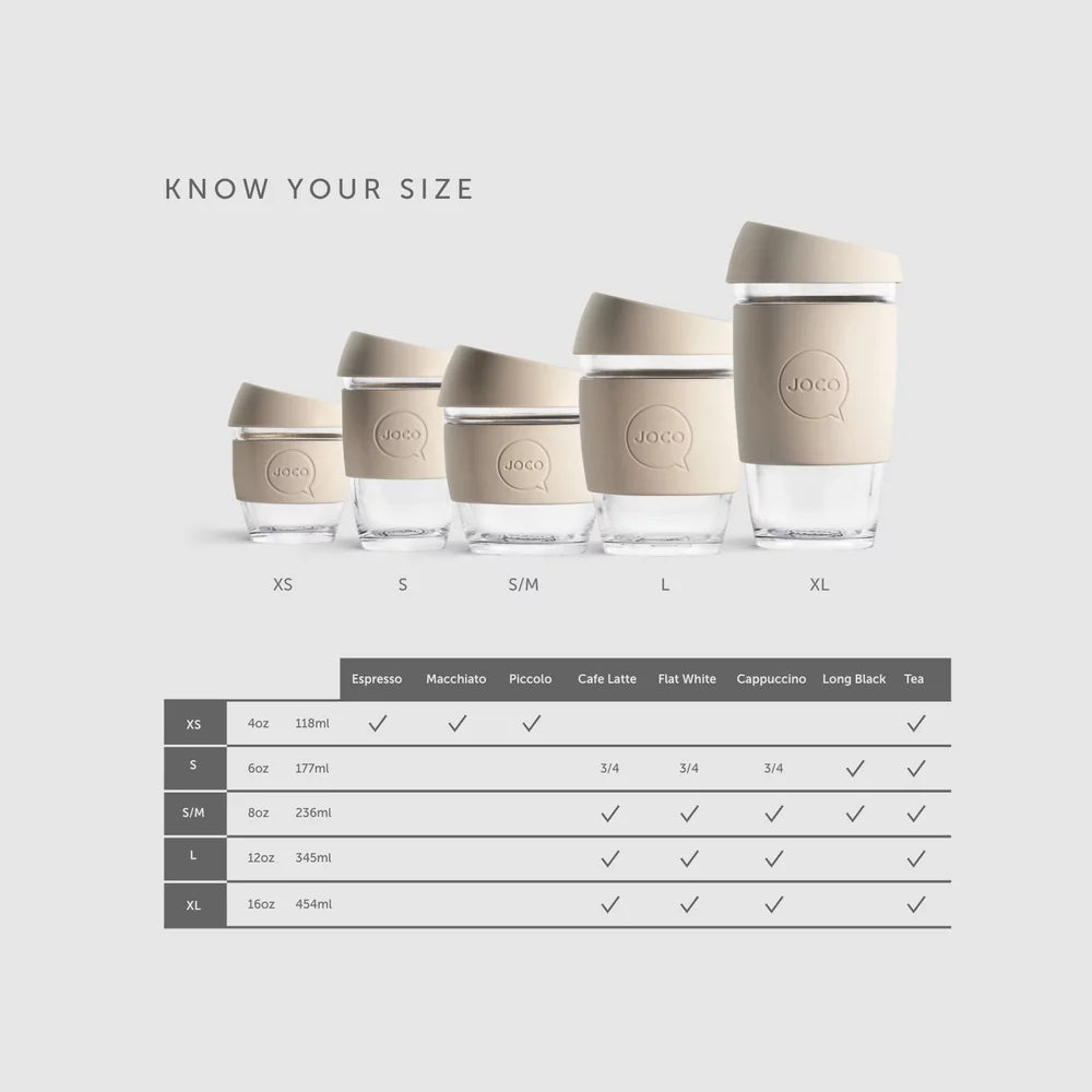 Joco Reusable Coffee Cup Sizes