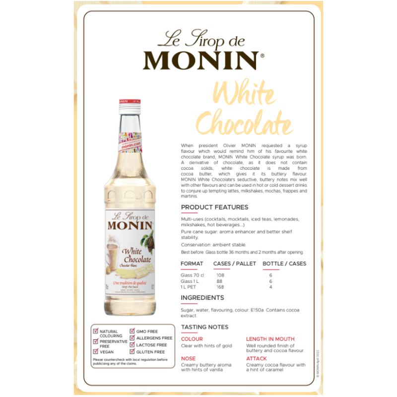 Monin White Chocolate Syrup 700ml