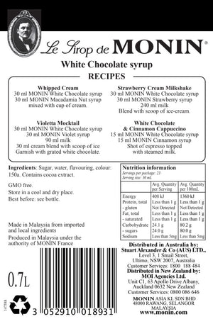 Monin White Chocolate Syrup 700ml Nutrition'