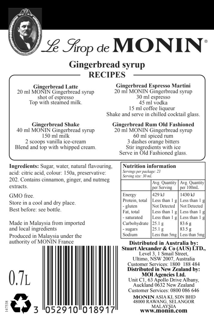 Monin Gingerbread Syrup 700ml