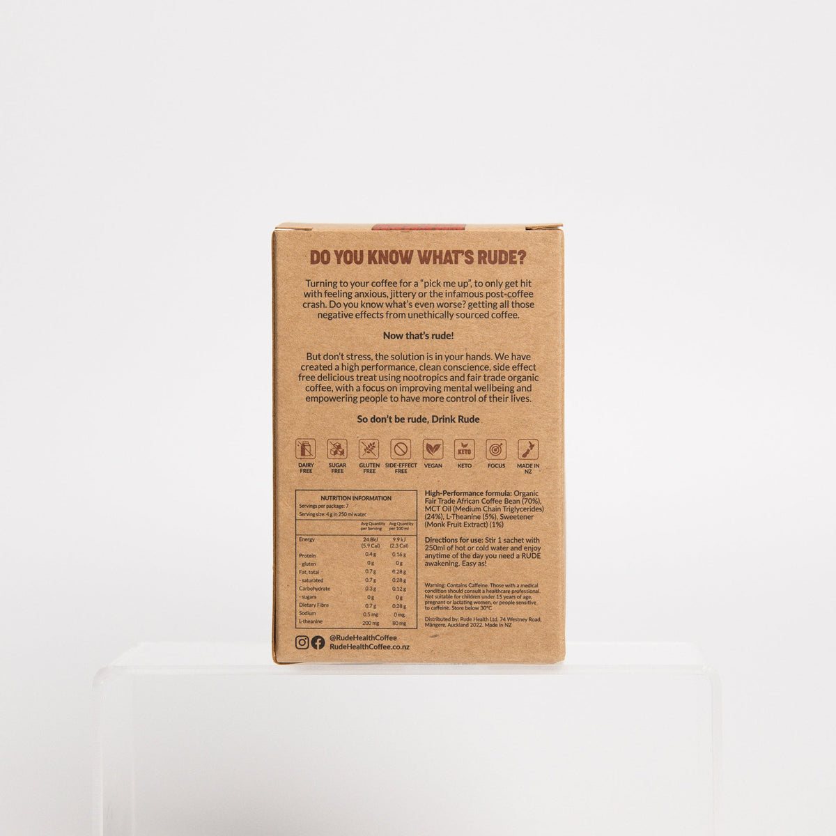 Rude Coffee Fair Trade &amp; Organic Nootropic Coffee - 7 Sachets - Sweet