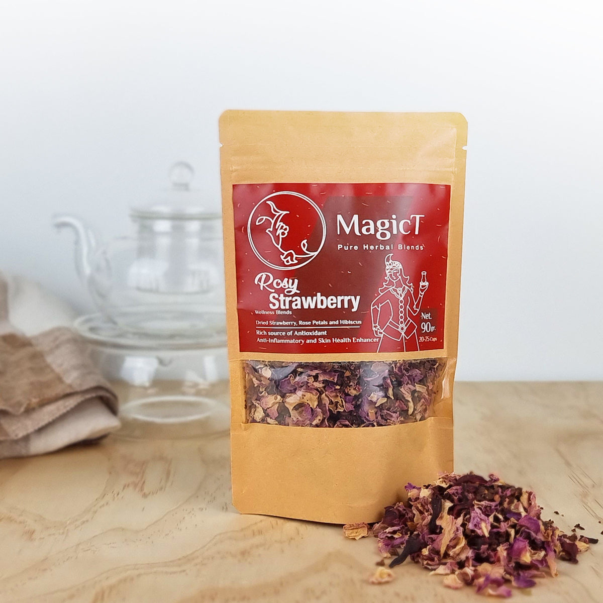 Rosy Strawberry: Dried Strawberry, Rose Petals and Hibiscus - Magic T